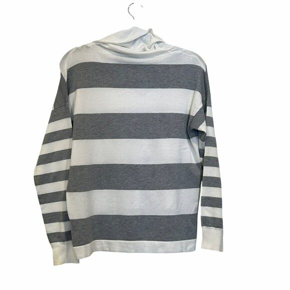 ✨Pink Rose Size L Cute Gray & White Striped Cowl Neck Sweater New ✨ - Picture 2 of 8
